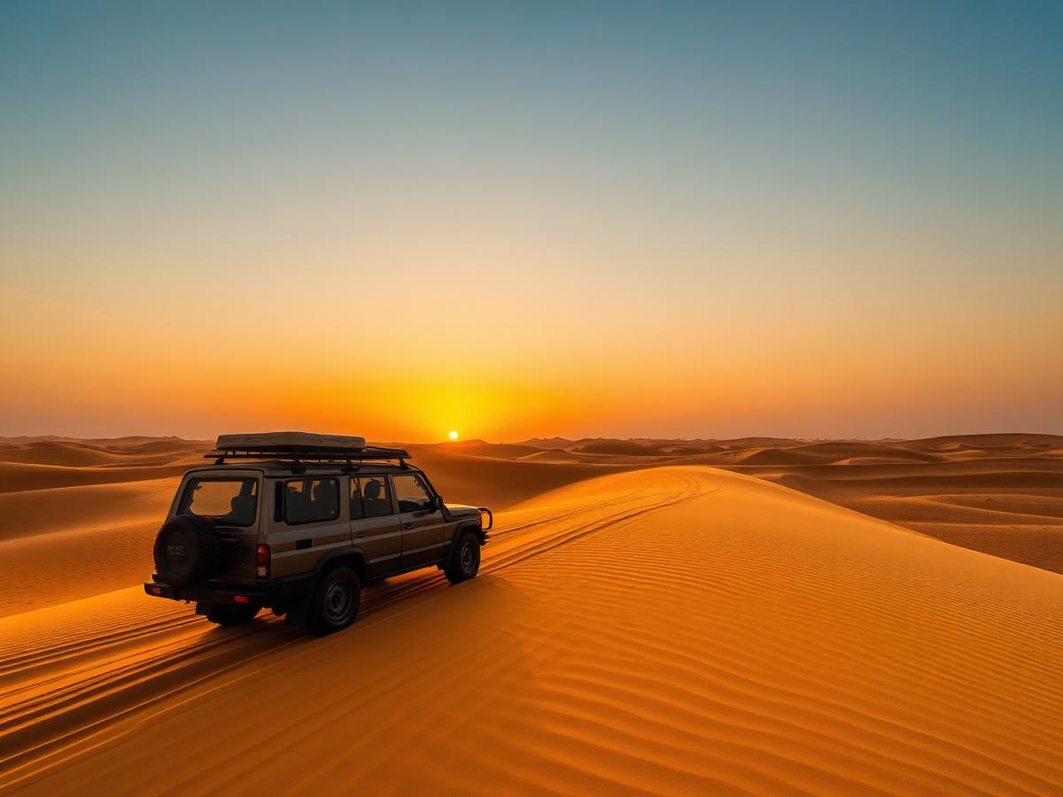 Luxury desert safari near Dubai at sunset