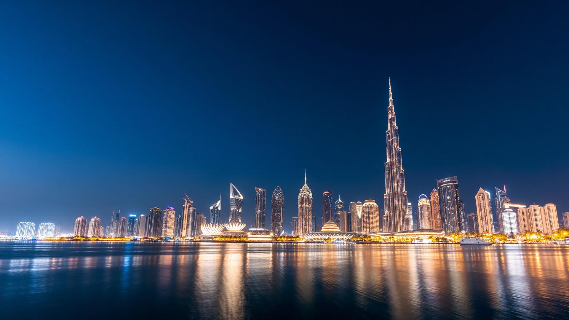 Dubai skyline illuminated at night