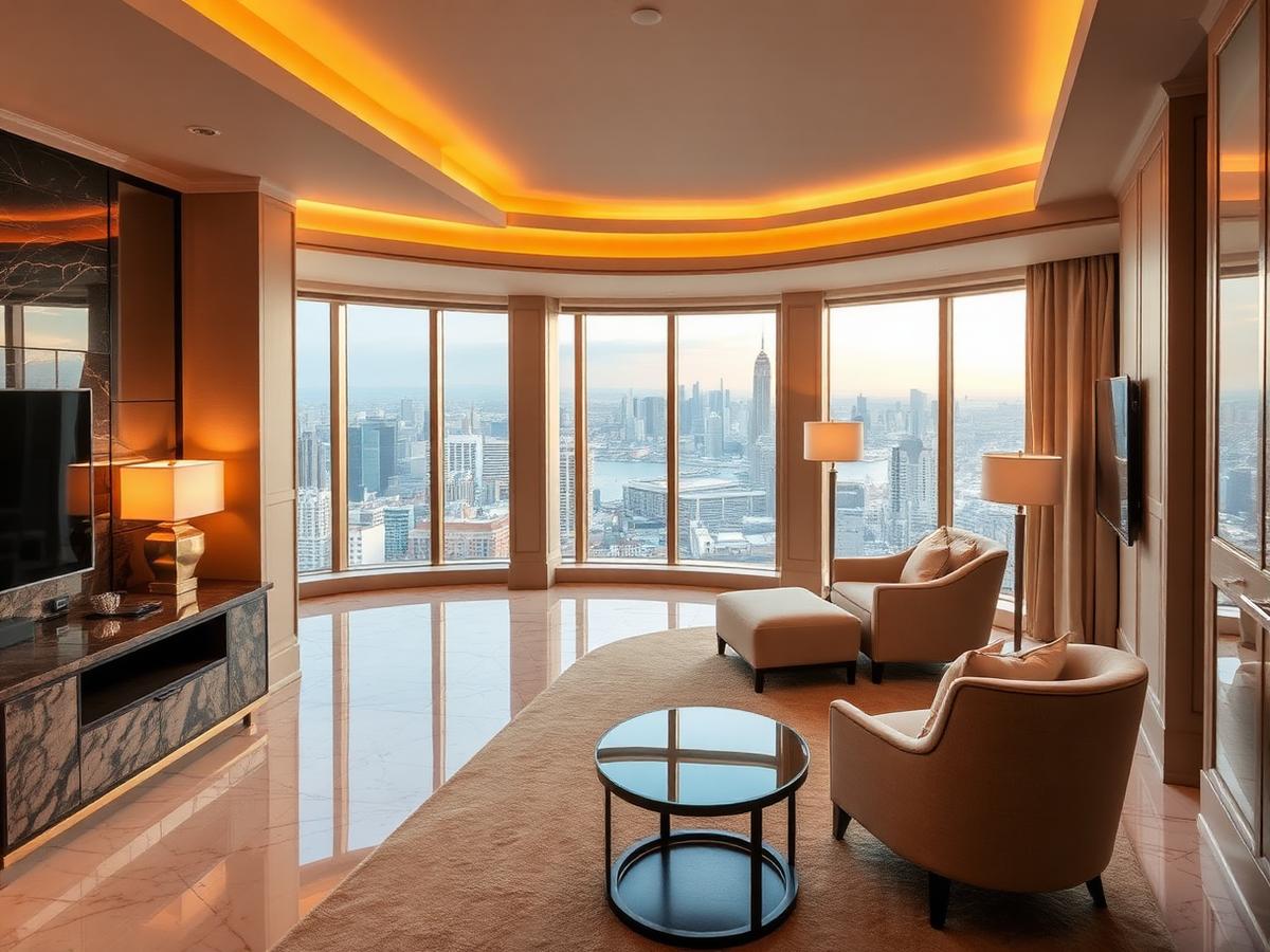 Luxury hotel suite with city view